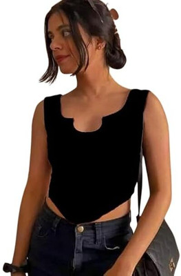 DEALZONE Casual Self Design Women Black Top