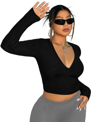 THE BLAZZE Casual Solid Women Black Top