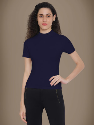 NAVYANKAA Casual Solid Women Dark Blue Top