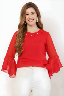 Alburak Enterprises Casual Self Design Women Red Top