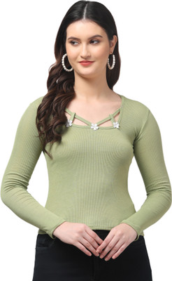 CESARZ Casual Striped Women Light Green Top