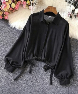 SILKSTITCH Party Solid Women Black Top