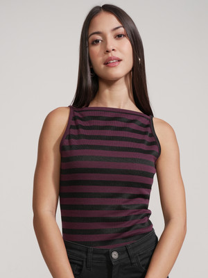 Tokyo Talkies Casual Striped Women Black, Maroon Top