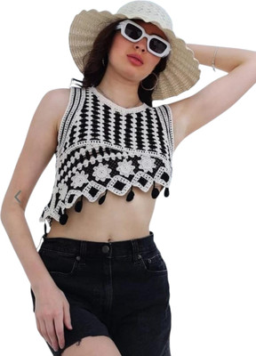 Laxmi Empire Casual Embroidered Women Black Top