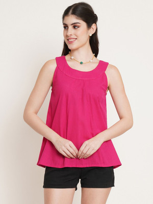 FABRIC FITOOR Casual Solid Women Pink Top