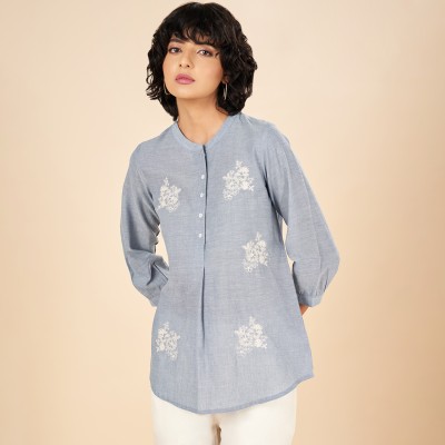 Akkriti by Pantaloons Casual Embroidered Women Grey Top