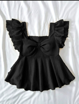 SONIC FASHION Casual Self Design Women Black Top