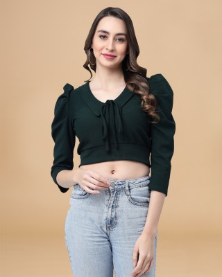 MISS AYSE Casual Self Design Women Dark Green Top