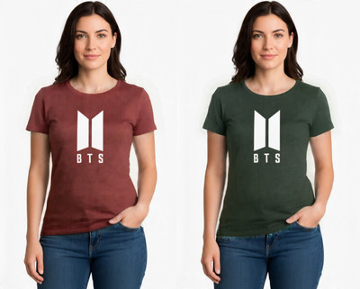 Blueribon Casual Solid, Printed Women Dark Green, Maroon Top