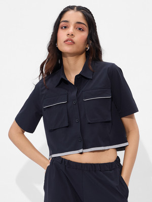 The Souled Store Casual Solid Women Dark Blue Top
