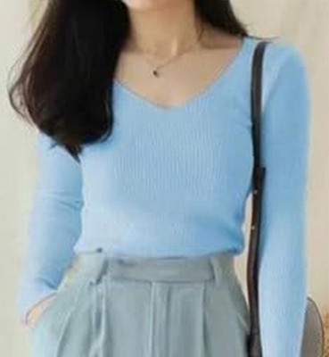 sasafaras Casual Solid Women Light Blue Top