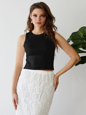 Toochki Casual Solid Women Black Top