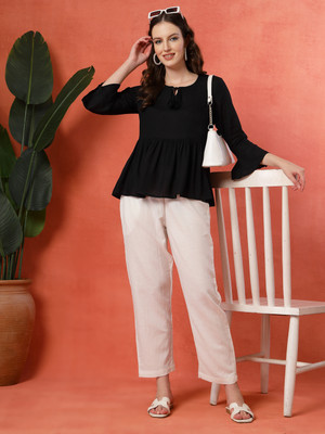 LARGISH Casual Solid Women Black Top