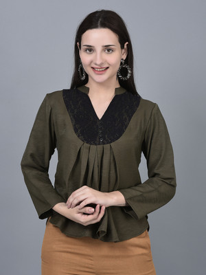 Canoe Casual Self Design Women Dark Green Top