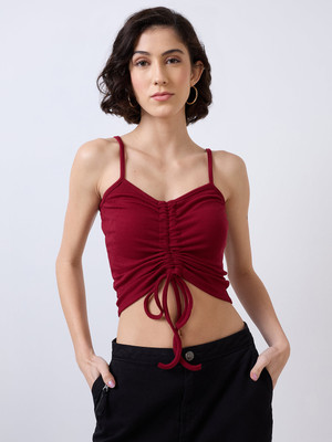 SZN Casual Solid Women Maroon Top