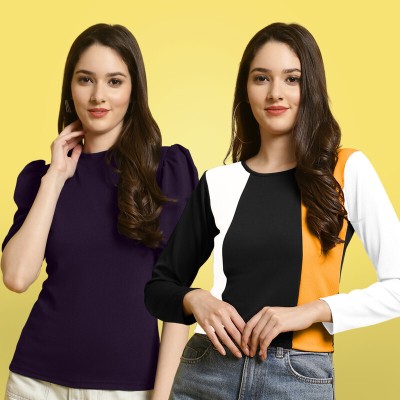 METRONAUT Casual Solid Women White, Black, Yellow Top