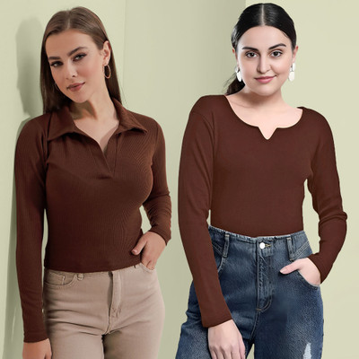 Kashonaa Casual Solid Women Brown Top