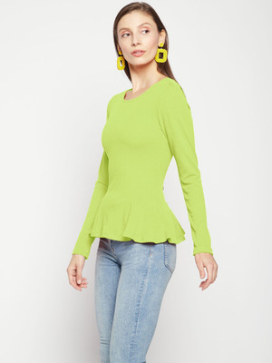 Uptownie Lite Casual Solid Women Green Top