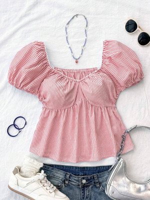 Taraviya Casual Striped Women Pink Top