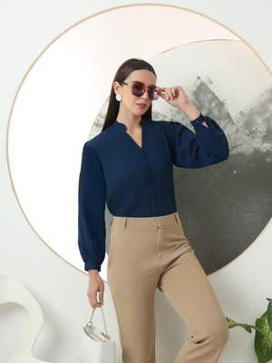 fithub Formal Solid Women Blue Top
