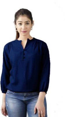 Himanc Enterprises Casual Embroidered Women Blue Top
