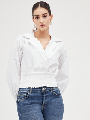 HARPA Casual Solid Women Light Blue Top