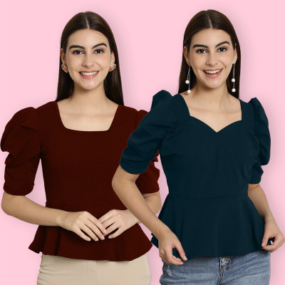 Tromko Casual Solid Women Dark Blue, Maroon Top