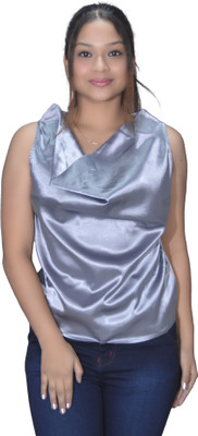 Leean Patterns Casual Solid Women Grey Top
