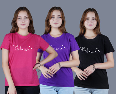 Dam Printed Women Round Neck Multicolor T-Shirt