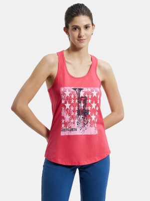 JOCKEY Casual No Sleeve Printed Women Pink Top