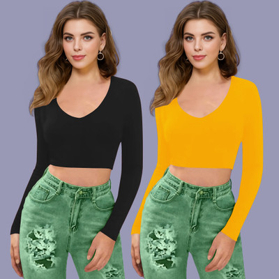 NAVYANKAA Casual Solid Women Yellow Top