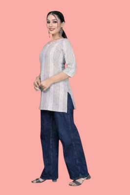 Kfashionbj Women Solid A-line Kurta(White)