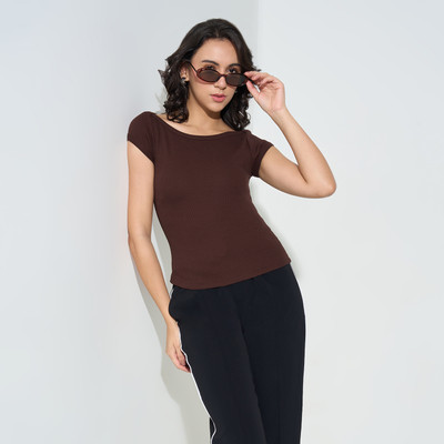 Honey By Pantaloons Casual Solid Women Brown Top