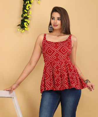 RNfab Casual Ethnic Motifs Women White, Red Top