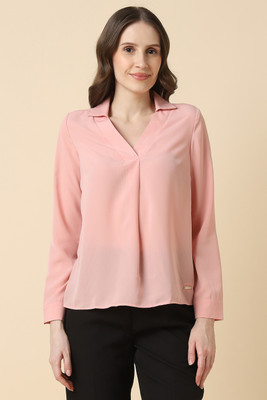 Allen Solly Formal Solid Women Pink Top