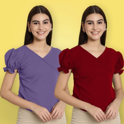 METRONAUT Casual Solid Women Maroon, Purple Top