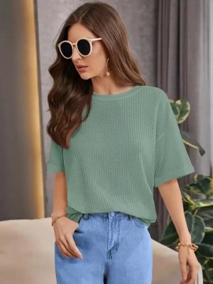 CHEVIOUT Casual Solid Women Green Top