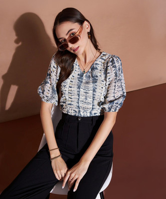 Dressberry Casual Self Design Women Grey Top