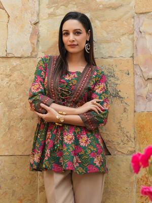 Wasma Fashion Women Floral Print A-line Kurta(Green)