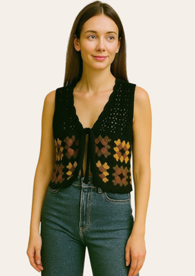 Classye Creation Casual Self Design Women Black Top