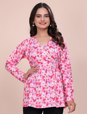 GLAM COUTURE Casual Printed Women Pink Top