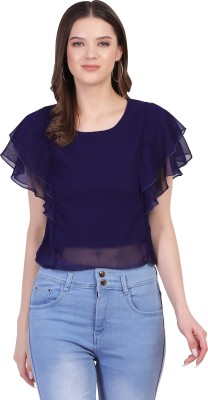 FIRST ARRIVAL Casual Solid Women Blue Top
