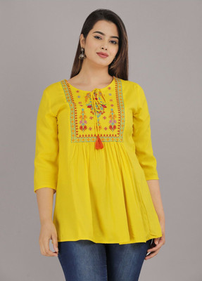 Naiwal Creation Casual Embroidered Women Yellow Top