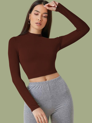 Kashonaa Casual Solid Women Brown Top