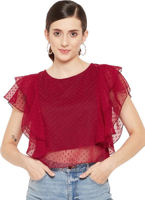 BITTERLIME Casual Solid Women Red Top