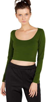 THE BLAZZE Casual Solid Women Dark Green Top