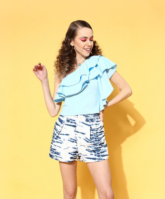 ATHENA Casual Solid Women Blue Top