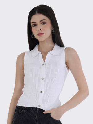 CHEMISTRY Casual Self Design Women White Top