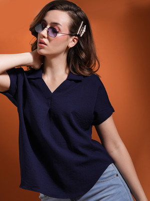 Globus Formal Solid Women Dark Blue Top