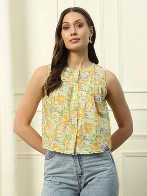 FIORRA Party Floral Print Women Yellow Top